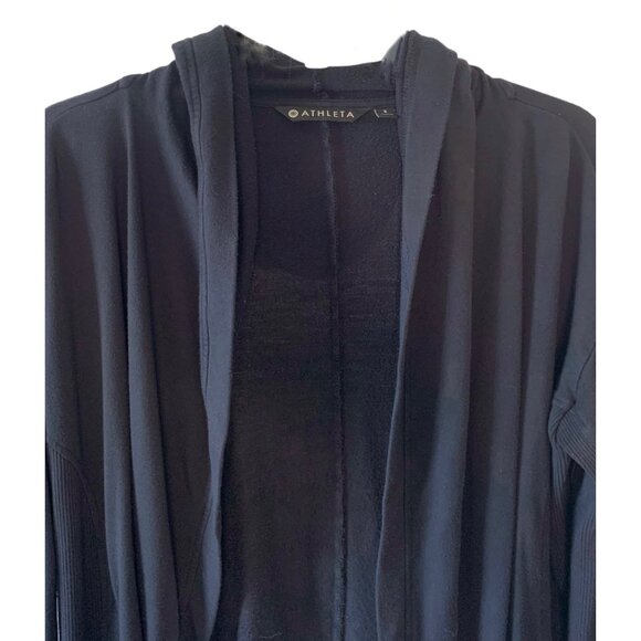 ATHLETA Black Nirvana Long Ribbed Sleeve Open-Front Knit Hoodie Cardigan Small - Picture 4 of 10